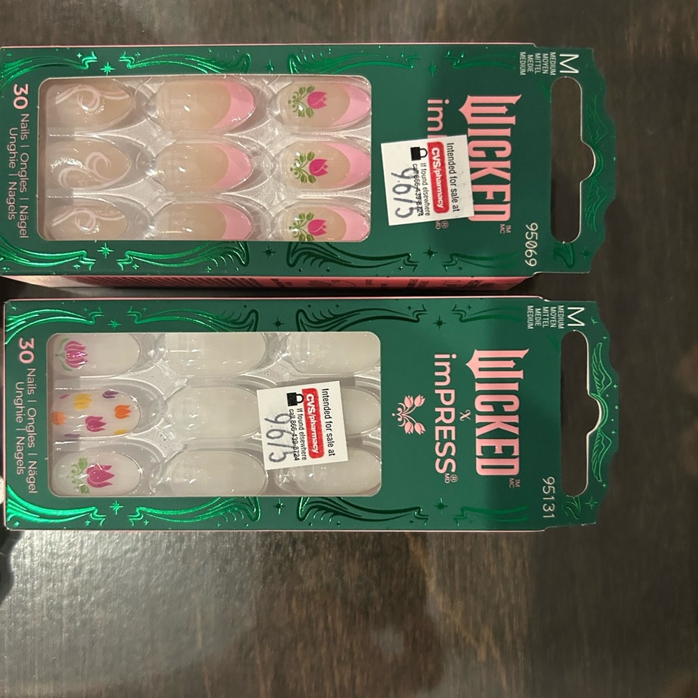 4 packets Wicked imPRESS Nail Kit - Pink and Green